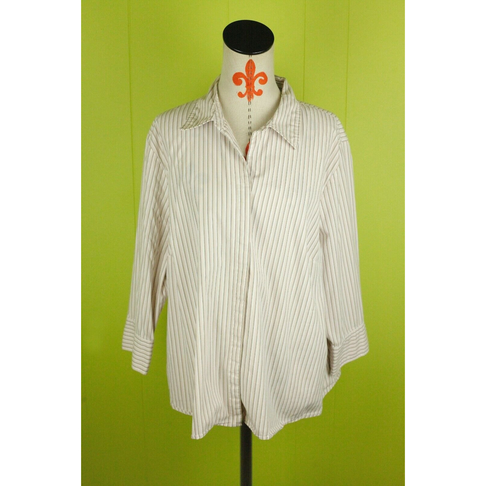 Liz Claiborne Villager Plus Size Shirt Striped 3/4 Sleeve Stretch Shirt